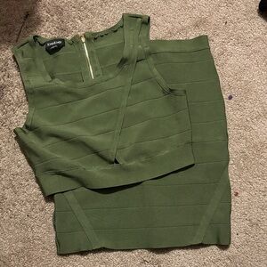 Bebe Olive Green Skirt Set